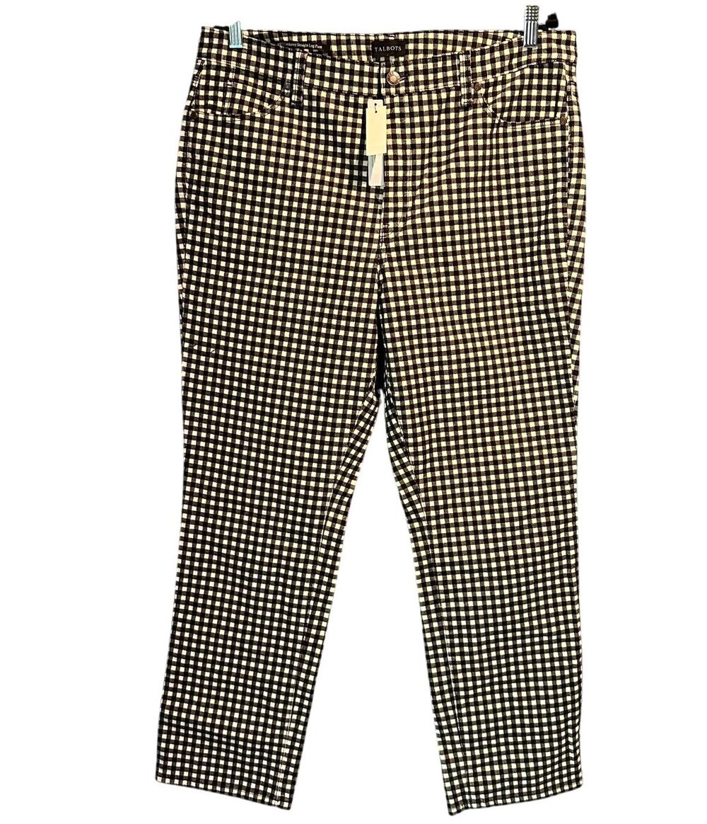 NWT Talbots Size 16 Petite Corduroy Buffalo Check Pants Slimming Straight Leg
